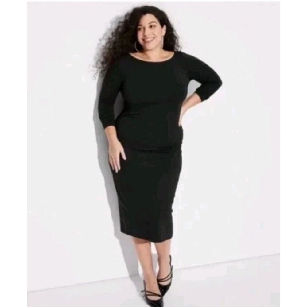 Bodycon black dress S Wild Fable Women's Dress Black Long Sleeve Midi S Stretchy